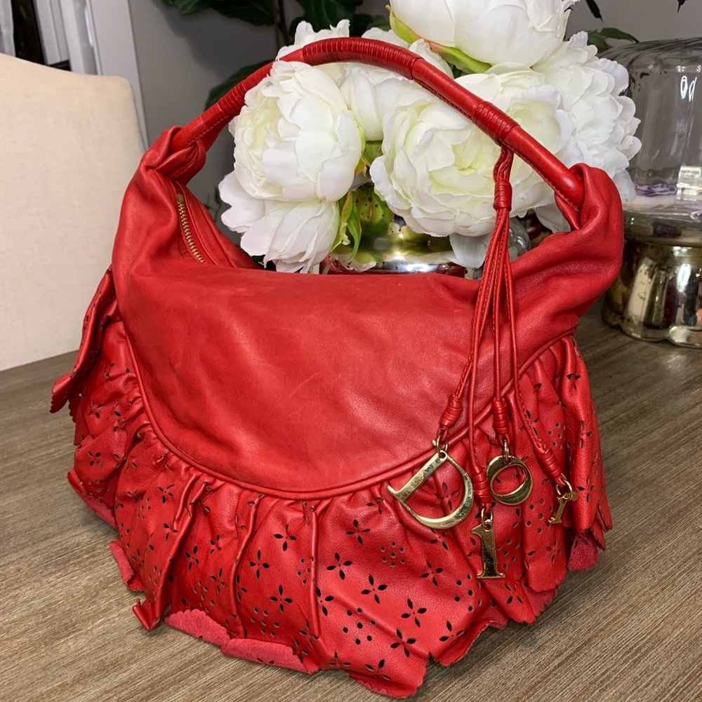 Authentic Dior Gypsy Ruffle Bag in Red